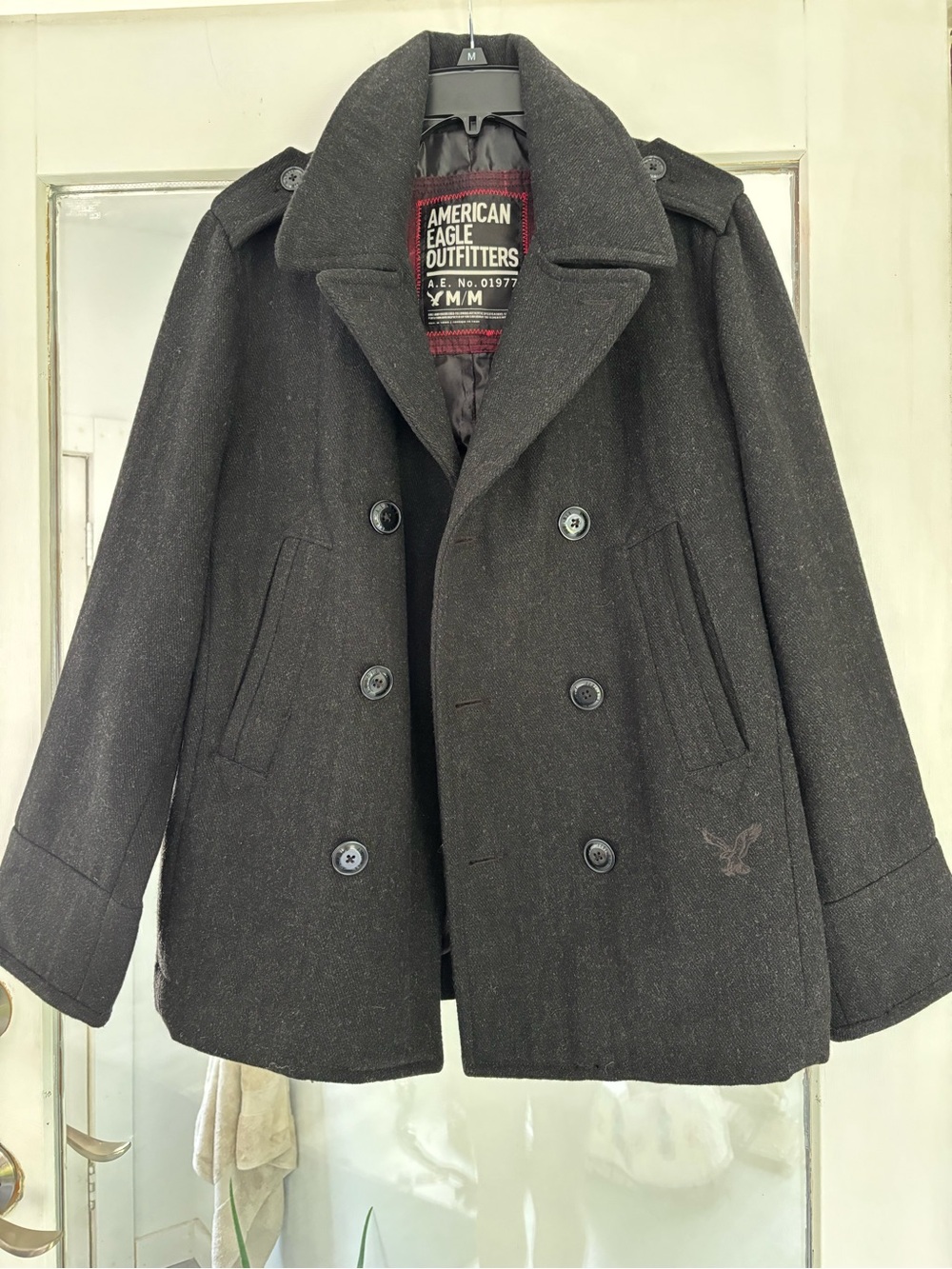 American Eagle Outfitters Men's Charcoal Gray Peacoat
